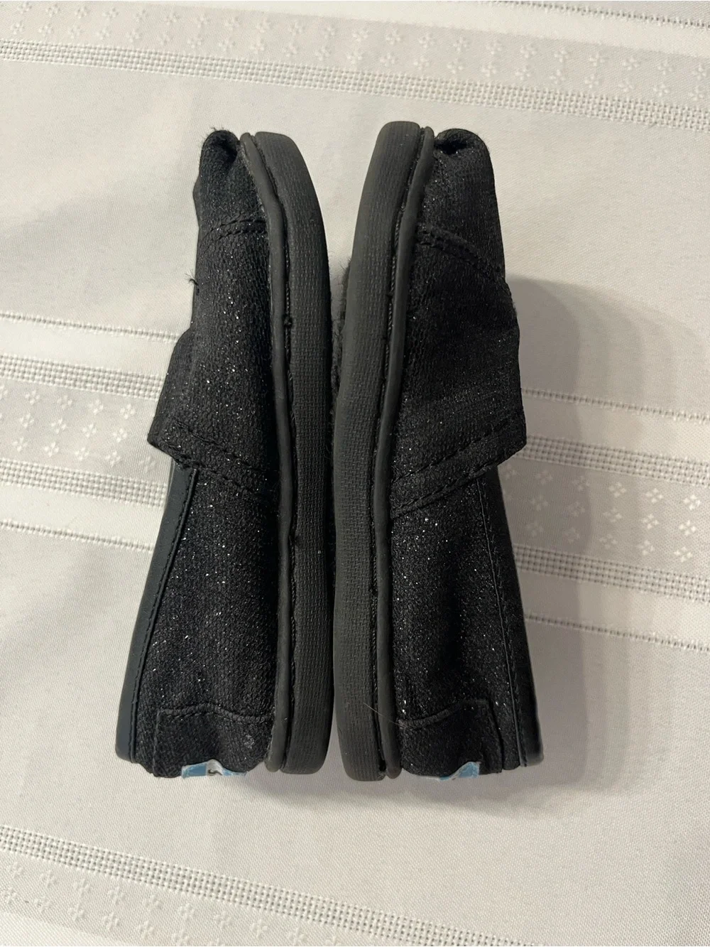Toms Kids Black Glitter Slip-On Moccasins